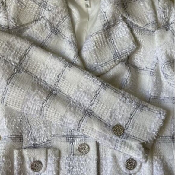 Escada White/Off white Plaid & Boucle Jacket Size M - Picture 7 of 8